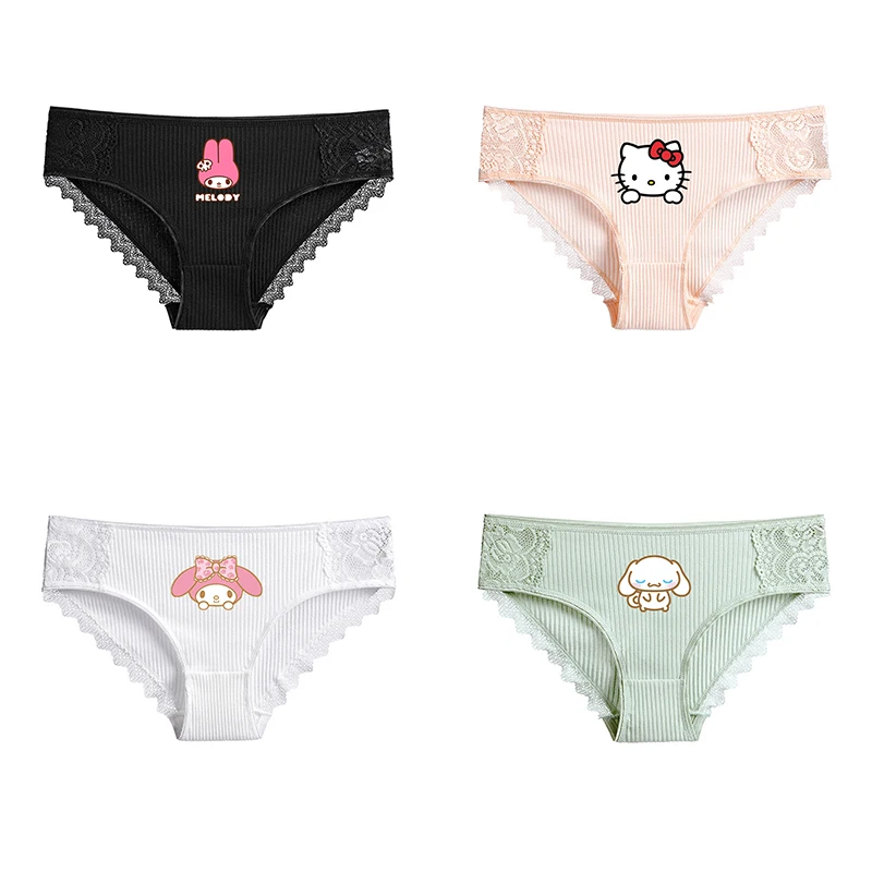 

Мультяшный принт Hello Kitty Cinnamoroll My Melody аниме Kawaii ребристые трусики бесшовные сексуальные кружевные спортивные хлопчатобумажные женские