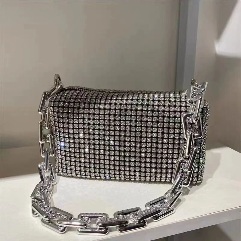 

Новинка, женский клатч, 2023, сумка через плечо со стразами, женская сумка через плечо, блестящая сумка-тоут с кристаллами и цепочкой