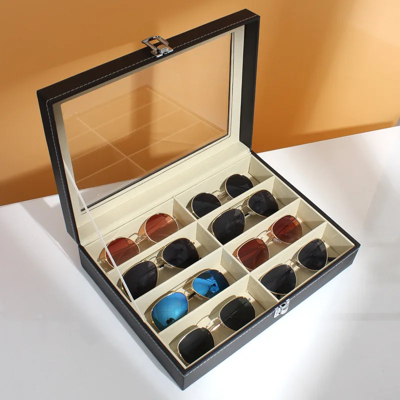 

2022 New Sunglasses Organizer PU Leather 2/3/4/5/6/8 Slot Sunglasses Storage Box Glasses Display Portable Folding Glasses Box