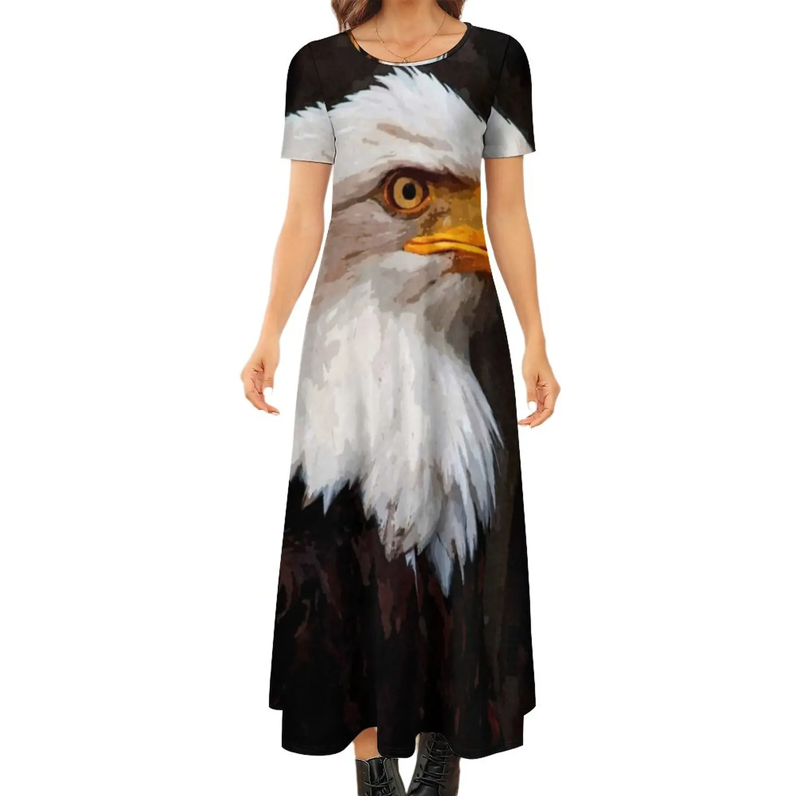 

Красивое платье с головой орла, акварельное пляжное макси-платье с животным, Пляжное длинное платье с круглым вырезом в стиле бохо, уличная ...
