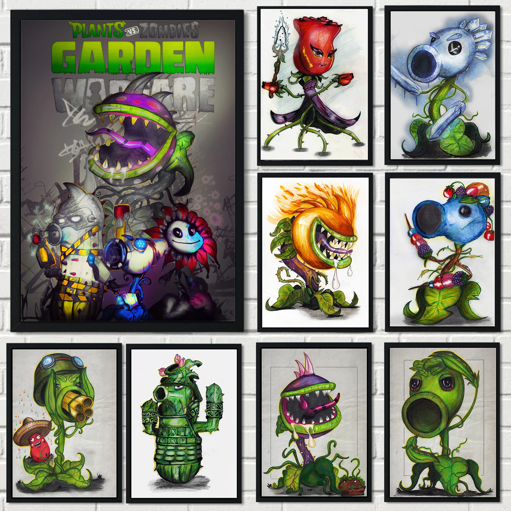 Плакат Растения против Зомби для игр горох декоративная картина на холсте