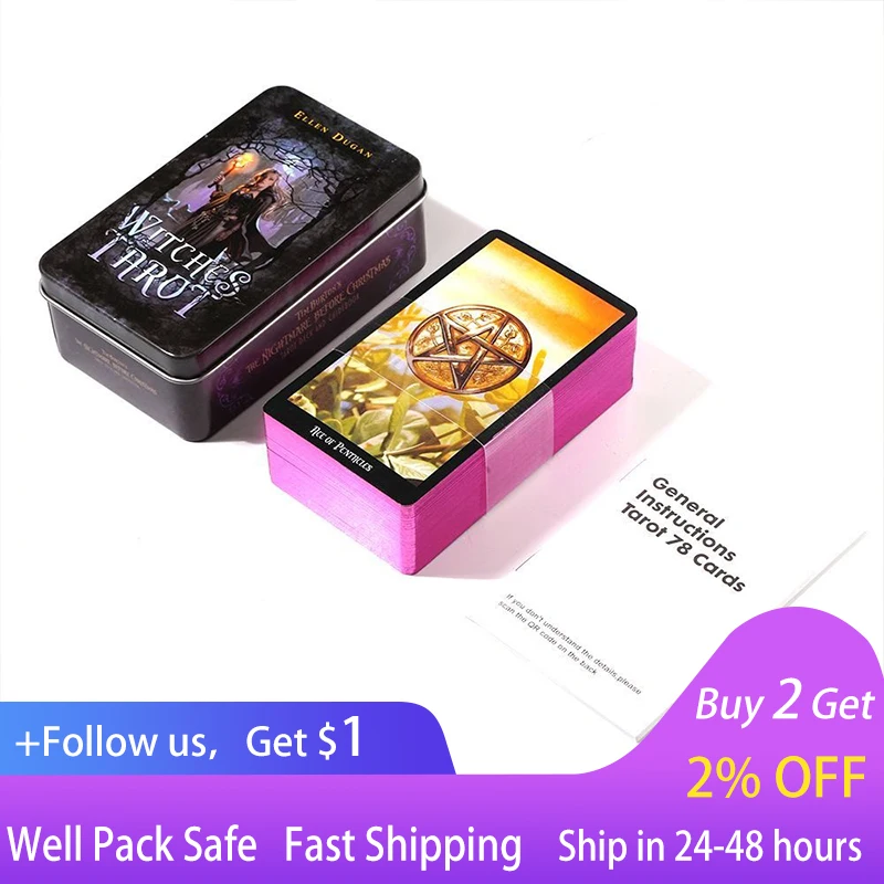 

Iron Box Version Witches Tarot Board Game Card Mysterious Divination Western Witch Tarot Card Pattern