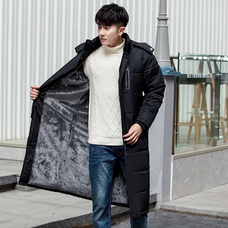 2022 Winter Men's Long Cotton Coat Thickened with Wool Over The Knee Cotton Coat Winterproof Warm Cotton Coat Men's Coat
