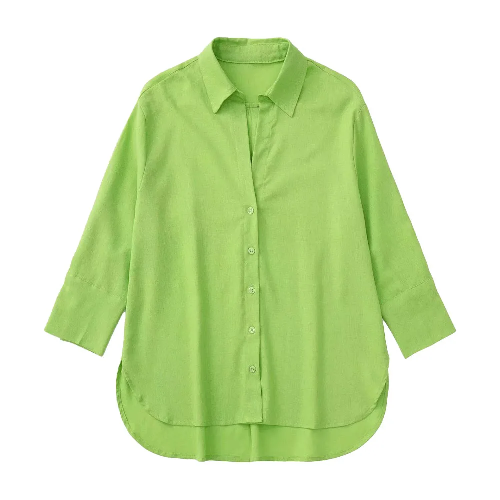 

Women's 2022 Fashion New Solid Color Casual Linen Long Sleeve Shirt Casual Lapel Retro Button Down Female Chic Top Mujer