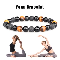 new healthy yoga bracelets for women natural volcanic rock a tiger eye stone beads sports jewelry couple bracelet free shipping