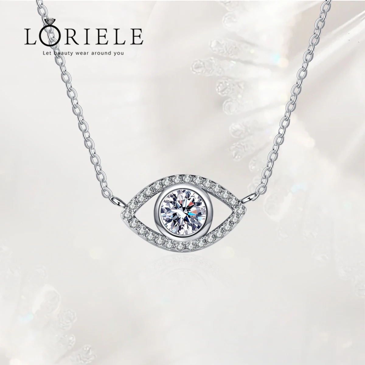 

LORIELE Real Sterling Silver Moissanite Necklace 0.5ct Brilliant Diamond Open Evil Eye Pendant Necklace for Gift Fine Jewelry