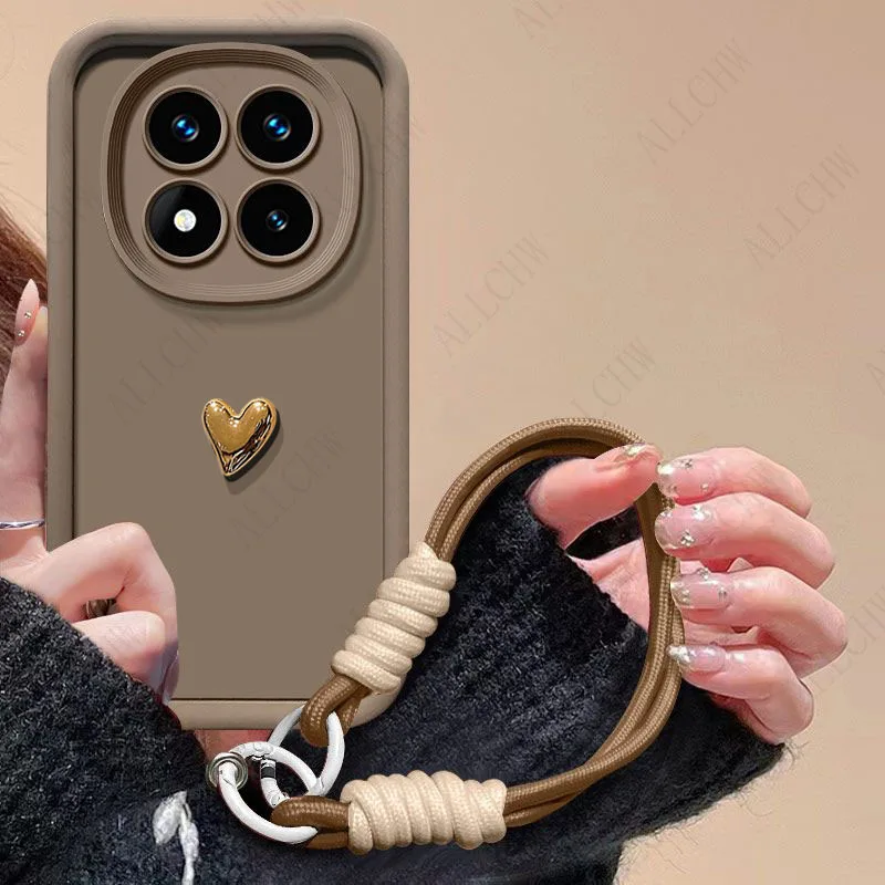 Фото Чехол для Xiaomi 17T Pro / Xiaomi 15T Pro / Xiaomi 15T с 3D-дизайном «Золотая любовь» и ремешком на руку, задняя крышка №3