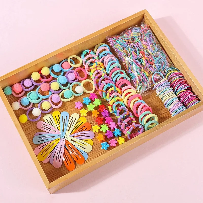 

1210Pcs Girls Hair Accessories Set Colorful Elastic Rubber Bands Children Hair Ties Kids Hairpin Ponytail Holder Scrunchies Gift