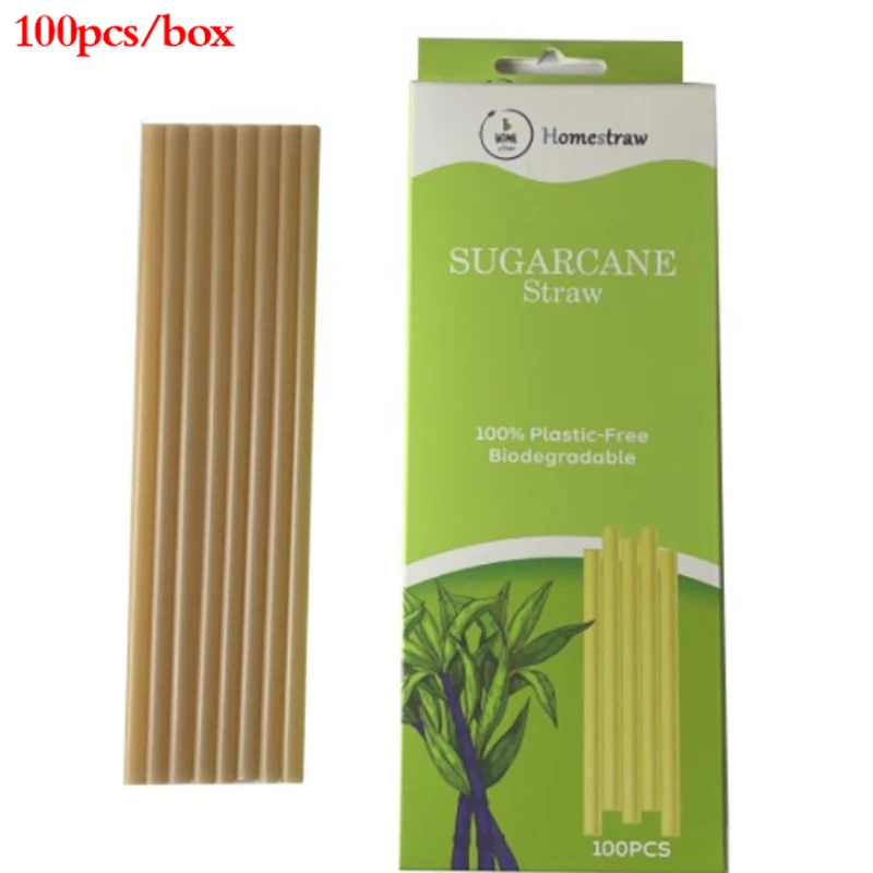 

100pcs/box Sugarcane Straws Disposable Biodegradable Compostable Drinking Straws