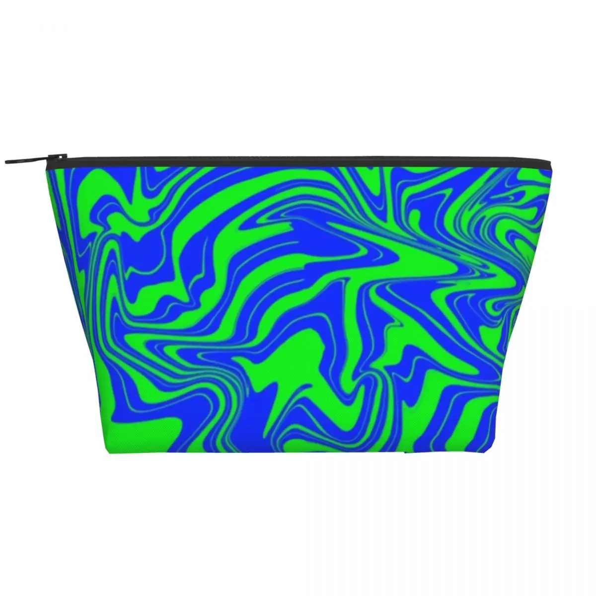

Green Liquid Swirl Zipped Storage Organizers Blue Abstract Art Print Travel Pack Makeup Pouch For Girls Cosmetic Bags