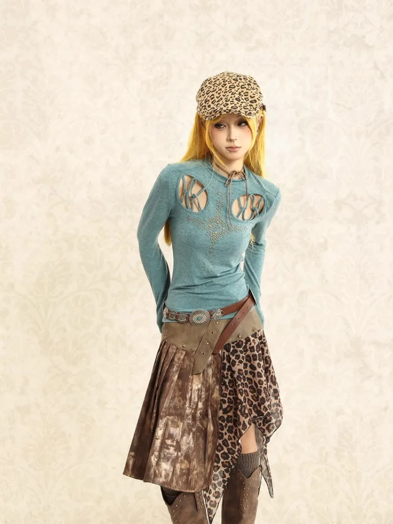 Yabi Personality Wasteland Punk вязаная нижняя рубашка легкая азиатский стиль ретро японская