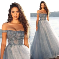 off the shoulder prom dress beaded sequined lace appliqued african plus size women party dresses formal boat neck evening gowns