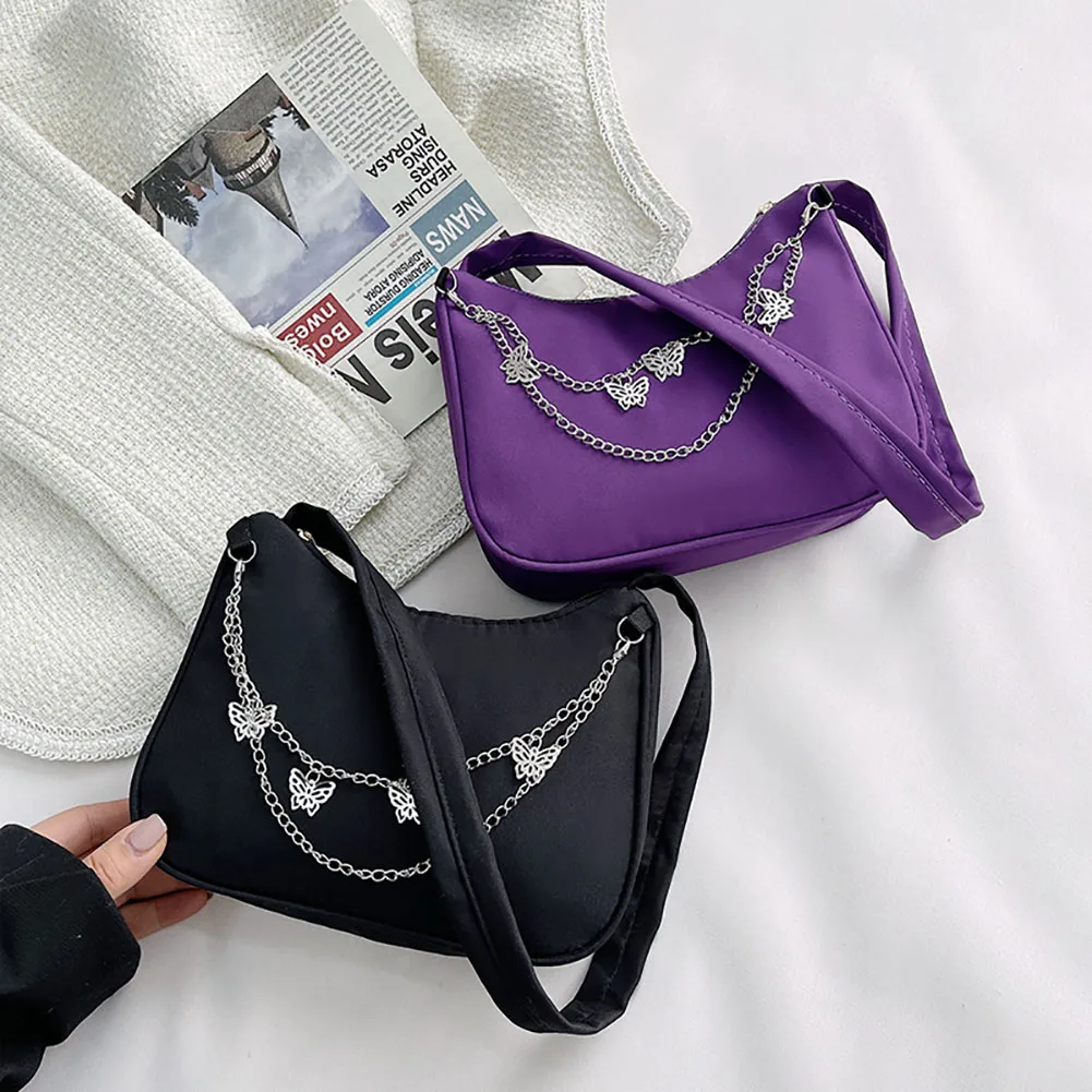 

Women Butterfly Chain Messenger Bag Street Crossbody Bags Fashion New2022 Underarm Bags Solid Color Casual Zipper Crossbody Bag