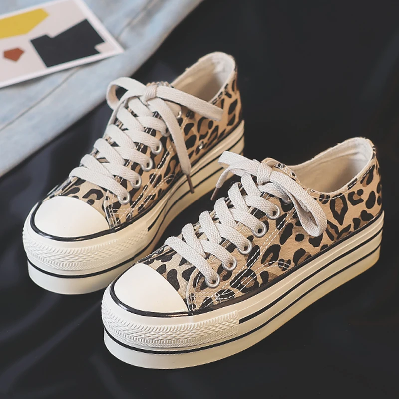 

Fashion designer women's casual shoes flat wedge shoes canvas leopard flat sports shoes thick canvas shoes woman vulcanize shoes
