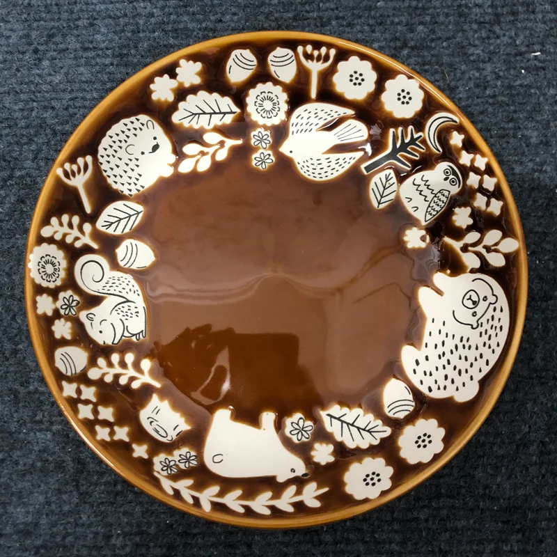 

Creative ceramic animal deep forest series 8-inch deep soup dish dish dish fruit Dim sum dish relief