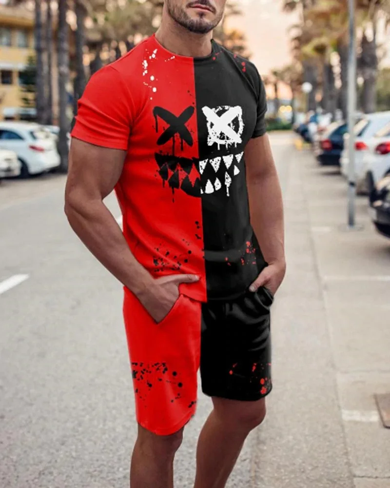 

Summer Tracksuit Streetwear Oversize Clothes Men Sets Fashion Clothing For Man Casual Short Sleeves Print T-Shirt+shorts Suits