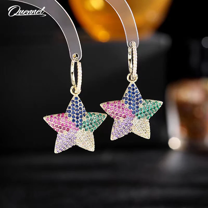 

QUENNEL Atmospheric Star color zircon inlaid Pentagram Earrings