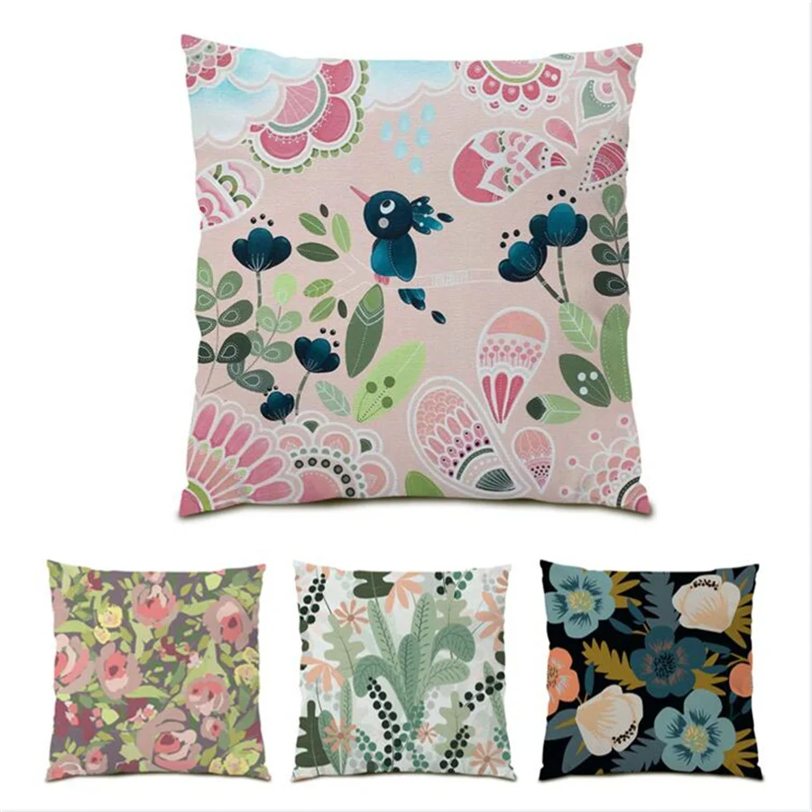 

Flower Leaves Pattern Ornamental Pillows for Living Room Velvet Sofa Decorative Pillow Cases Polyester Linen Comfortable E0265