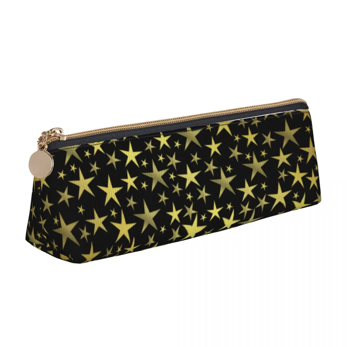 

Shiny Star Triangle Pencil Case Gold Stars Print Simple Zipper Pencil Box Teenager Back to School Leather Pen Bag