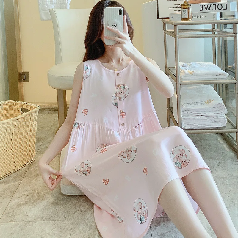 Night Wears For Women Sleeveless Round-neck One Piece Clothing Attractive Nightwear Summer Pajamas Big Size Women's Clothing