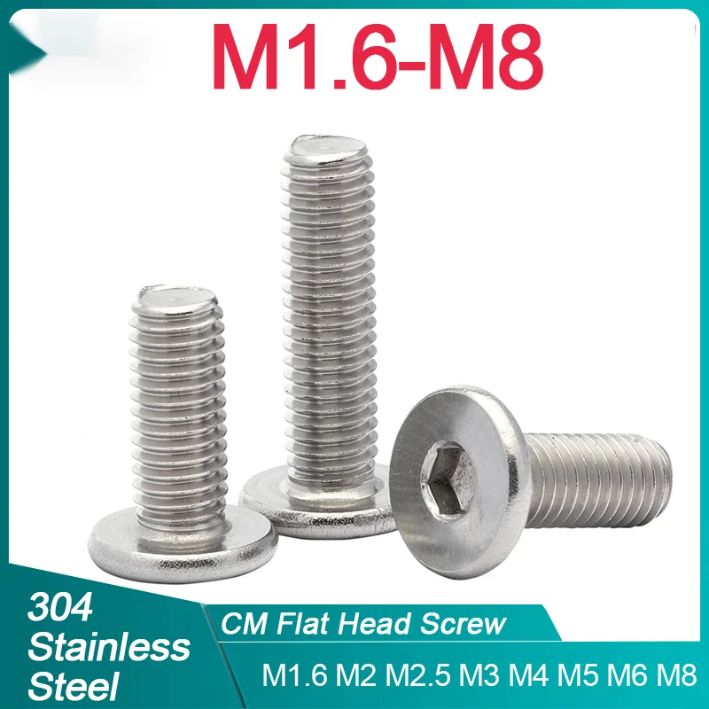 

5/ 10/ 20/ 50pcs CM M1.6 M2 M2.5 M3 M4 M5 M6 M8 304 Stainless Steel Hex Socket Ultra Thin Super Low Flat Wafer Head Screw Bolt