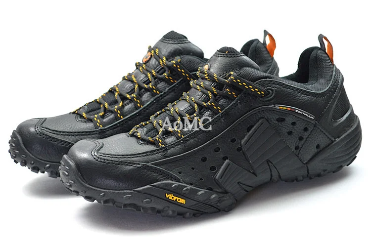 Hot Merrell Men Light Genuine Leather Outdoor Sports Shoes V Bottom All Black Cross-Country Mountain Climbing Sneakers Eur39-45