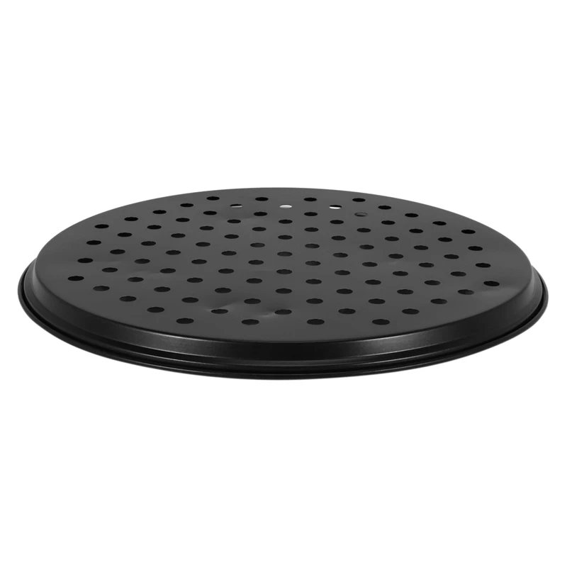

4X 10 Inch Personal Perforated Pizza Pans Black Carbon Steel With Nonstick Coating Easy To Clean Pizza Baking Tray