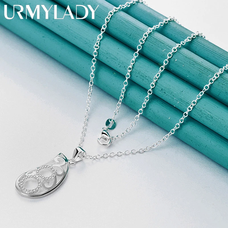 

URMYLADY 925 Sterling Silver Water Drop Zircon 16-30 Inch Pendant Necklace For Women Wedding Party Fashion Charm Jewelry Gift