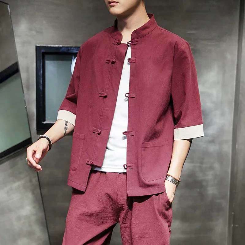 Летняя льняная одежда в китайском стиле мужские шорты униформа Тай Чи рубашка с