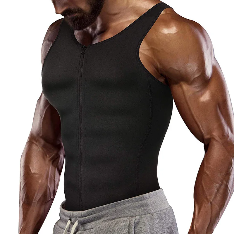 

Body Shapers Belted Corset Men Sweatshirt Sleeveless Tops Zipper Tighs Tank Fitness Slim Male Shapewear Bellbelt Black Wearing
