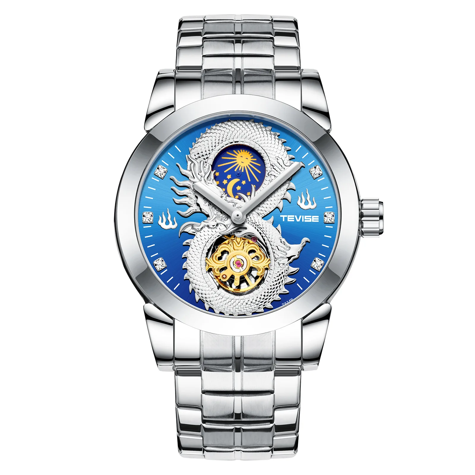 Men's flywheel mechanical watch automatic fashion big flower stars men's watch