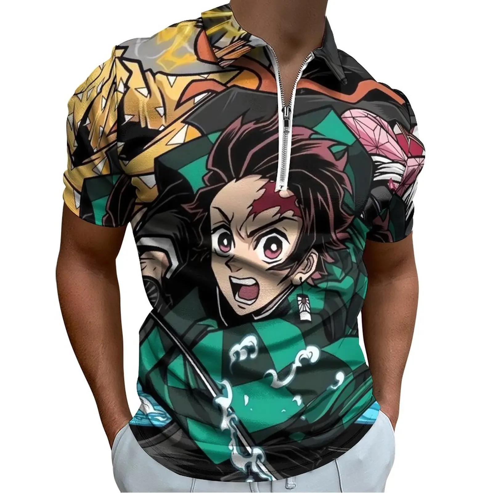 

Demon Slayer Anime Casual T-Shirts Kimetsu No Yaiba Polo Shirt Street Style Shirt Summer Short Sleeve Pattern Clothing Big Size