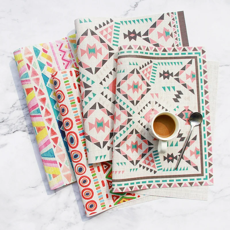 

2 Pcs Abstract Tableware Mat Flower Motif Unique Retro Ethnic Artwork Background Theme Dining Table Mats,Heat-Resistant Washable