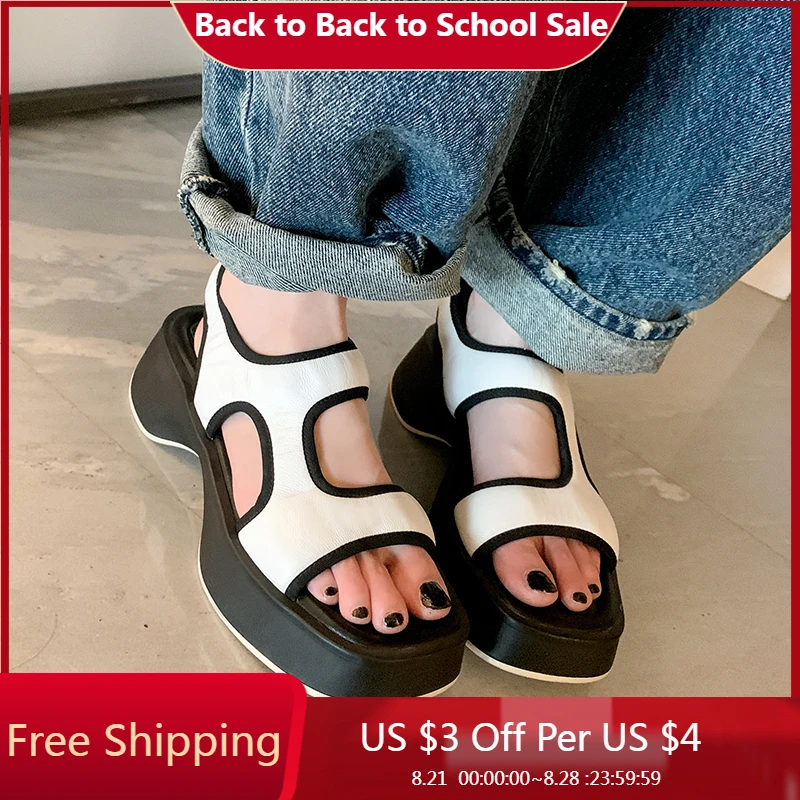 

. 2023 New Genuine Leather Gladiator Sandals Woman Square High Heels Sandals Back Strap Ladies Slingbacks Casual Shoes