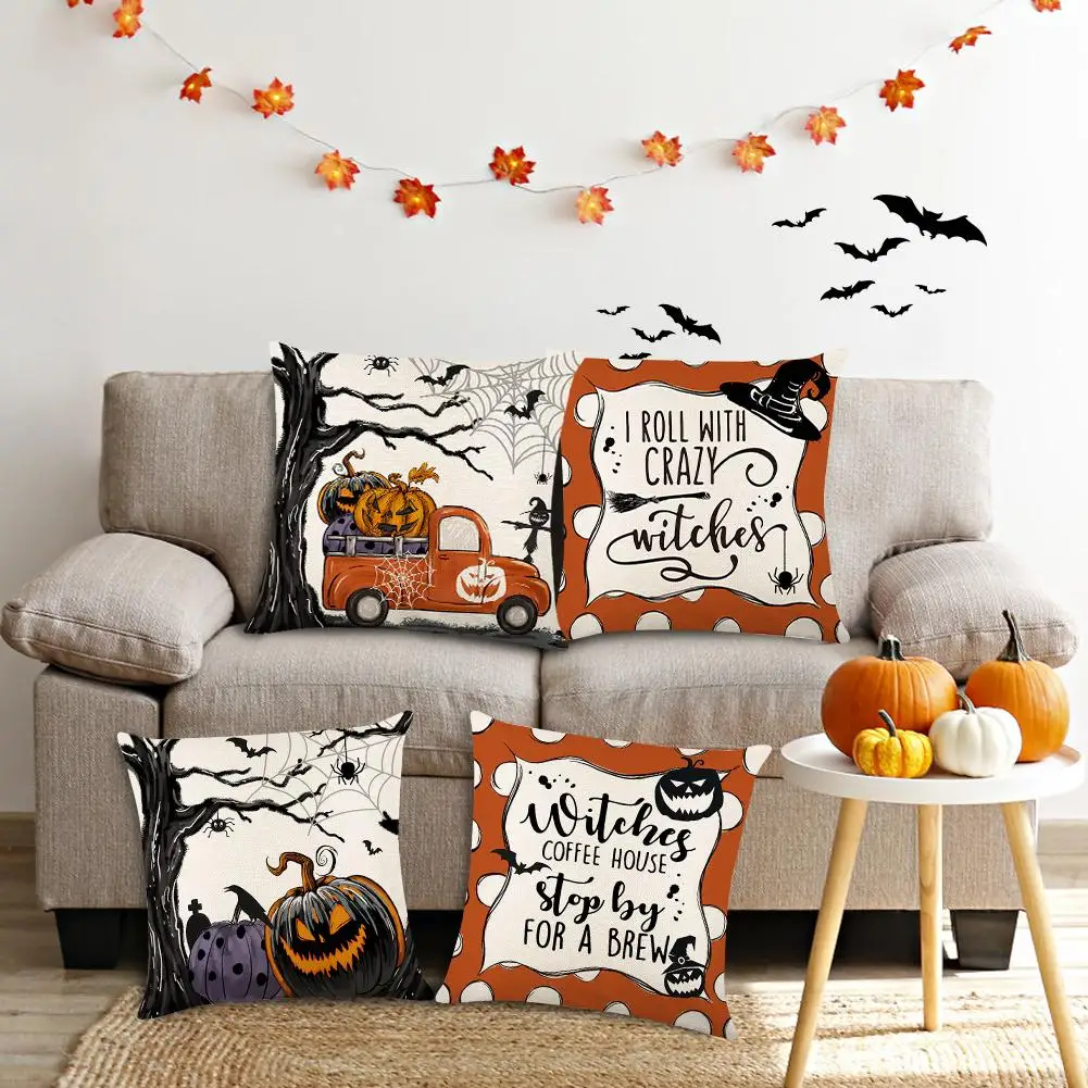 

YOUZI Pillow Covers 18x18 Set Of 4 Halloween Decor Outdoor/Indoor Fall Pillow Cases Decorative Cushion Covers
