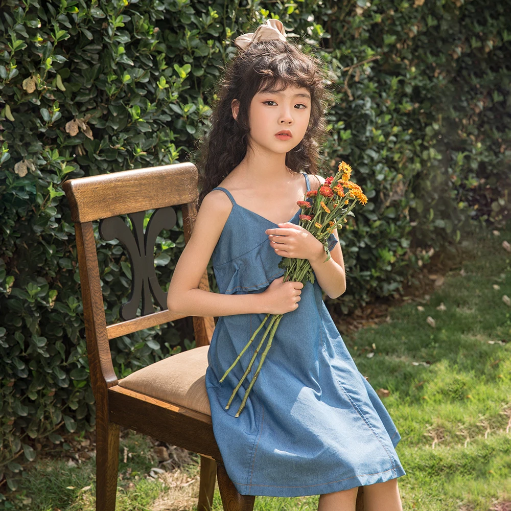 YourSeason Girl Beach Dresses 2022 New Kids Summer Fashion Children Girls Cotton Clothing Sleeveless Denim Casual Dress |