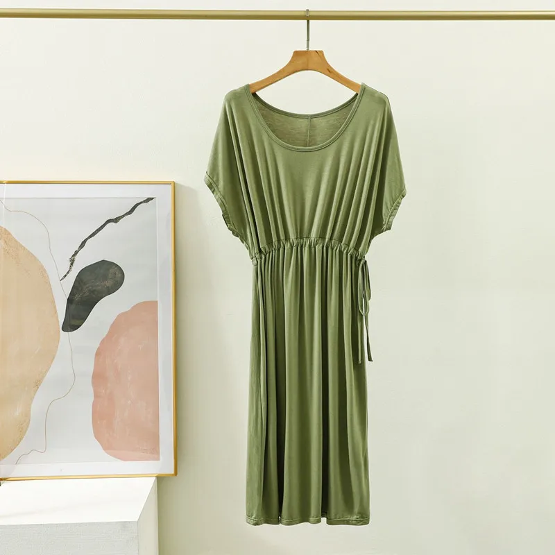 Summer Dress Sweet Dresses For Women Fashion Drawstring Elastic Women's Polyester Short Sleeve O-Neck Casual Clothes Big Size