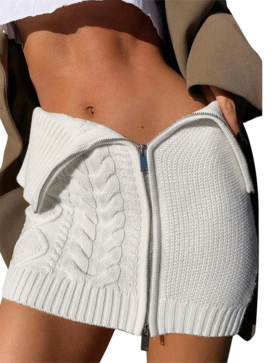 

Women s Y2k Knit Low Waist Zip Up Mini Skirt Knit Solid Color Zipper Vintage Bodycon Skirt Street Casual Party Wrapped Skirt
