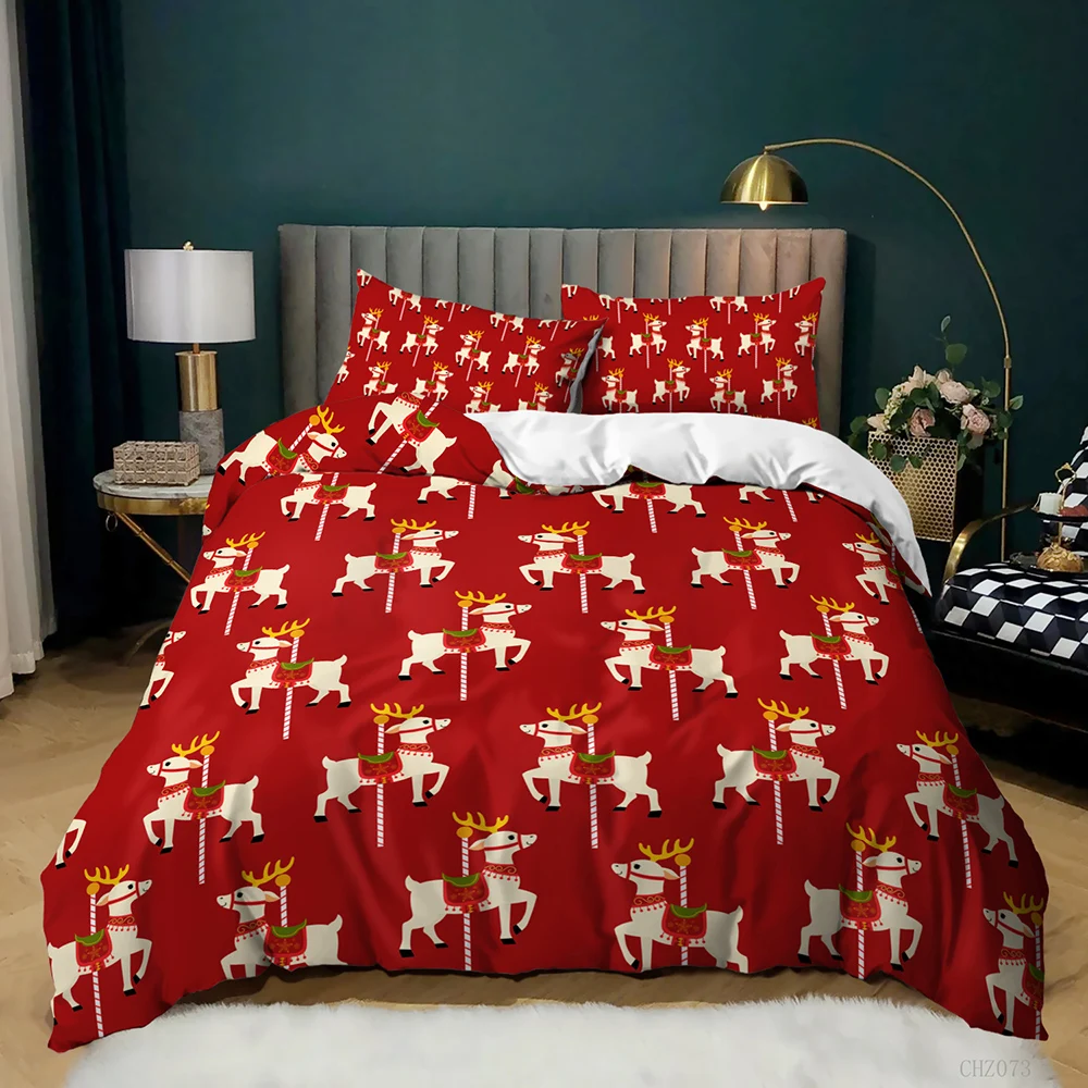 

Christmas Duvet Cover Set Double Queen King Size Polyester Qulit Cover Winter Snowman Santa Claus Christmas Stocking Bedding Set