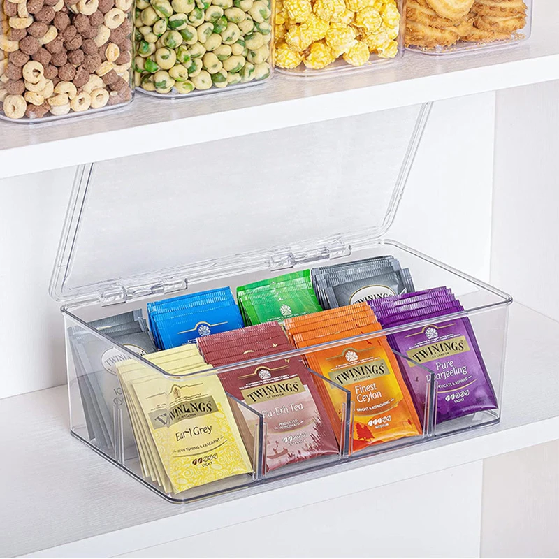 Bag Coffee Storage Plastic Desktop Storage Box With Lid Tran
