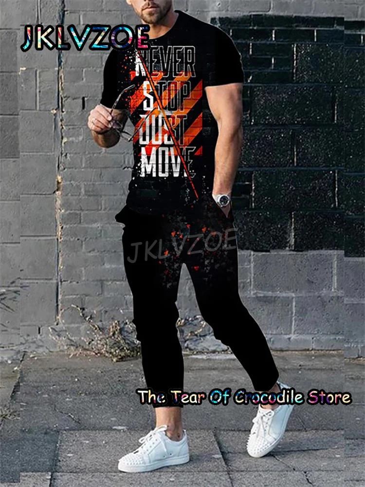 2023 Stripe Men's T Shirt Set Tracksuit Short Sleeve Long Pants Street Streetwear Printing 2 Piece Outfits Summer Clothes