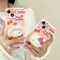 sanrioed hellokittys mymelody girl cartoon mobile phone case with bracket for apple 13promax iphone12 anti fall protective cover