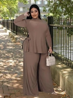casual set woman large size suit outfit long sleeve top pants set plus size knit two piece set wholesale bulk dropshipping