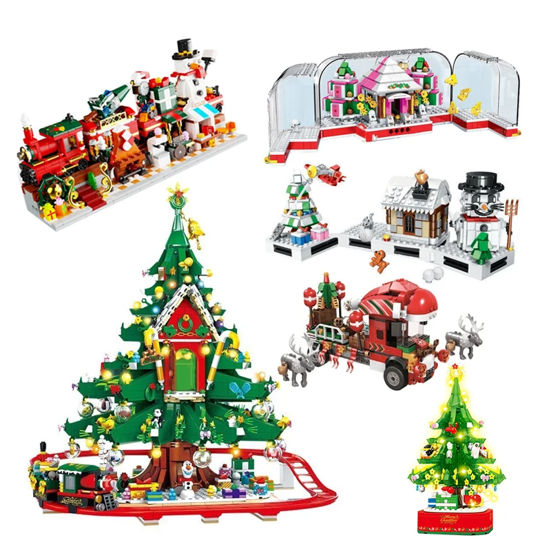 

Рождественский городской поезд, снежный дом, строительные блоки, музыкальная шкатулка, Рождественская елка, олень, кирпичи, игрушки для мальчиков и девочек, рождественские подарки