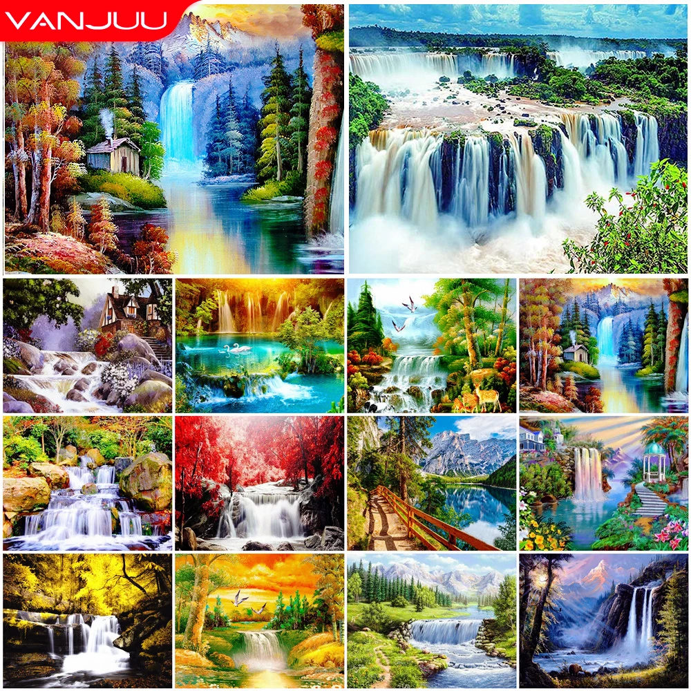 

Waterfall Landscape 5D Diamond Painting Landscape Diamond Mosaic Rhinestone Embroidery Full Round Diamond Cross Stitch Kit