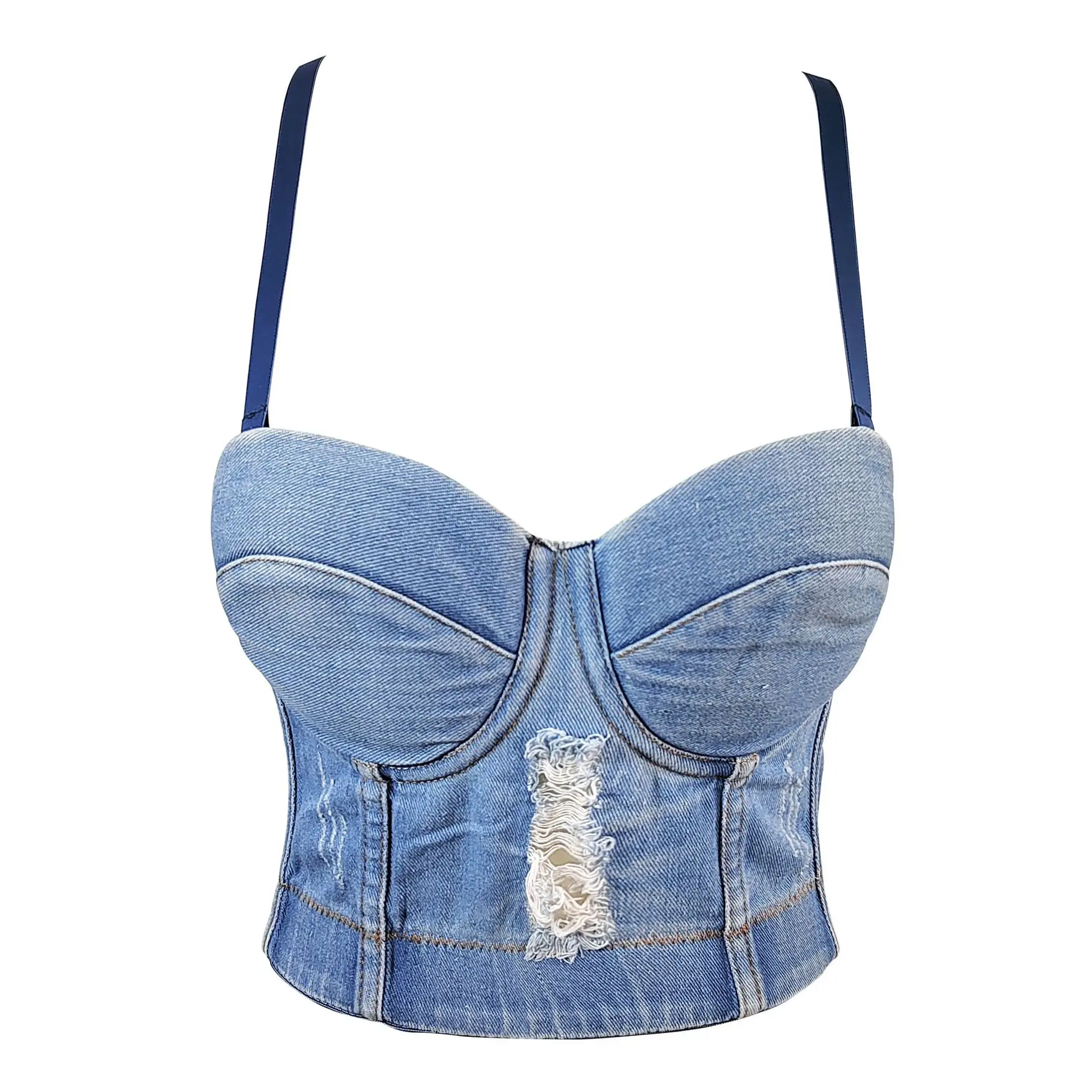 

Jeans Denim Bustier Women's Corset top Bohemian Holes Beach Fish Bone Korse Push Up Sexy Gorset Lenceria Lingerie Para Damas