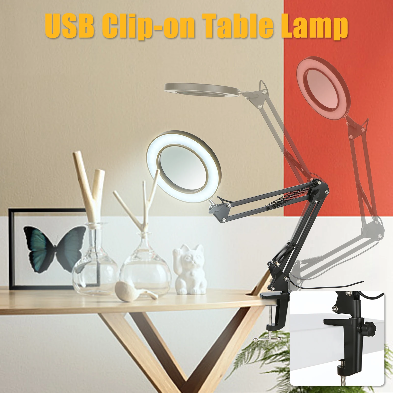 

Usb Clip On Table Lamp Flexible Magnifying Lamp Swing Arm Dimmable Illuminated Magnifier Leds 3 Color Modes Lamp Magnifier Glass