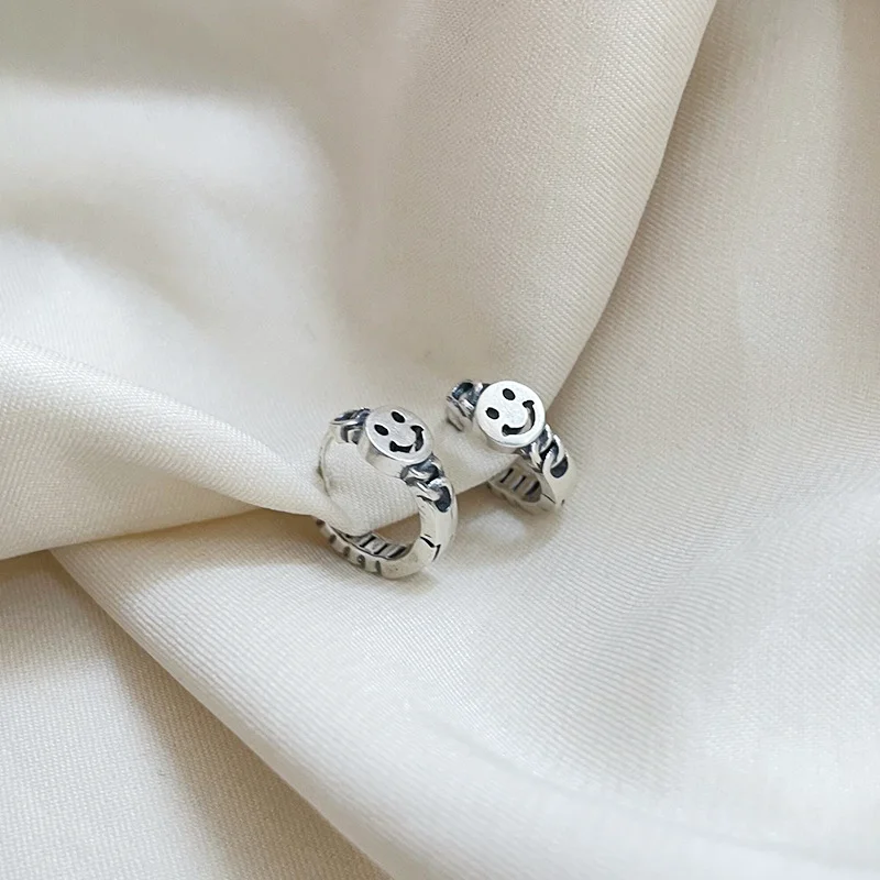 

Fashion Happy Party Earrings For Women Silver Color Round Smile Face Ear Studs Birthday Gifts Handmade Jewelry Accessories 2023