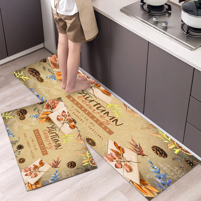 

Autumn Kitchen Mat Home Entrance Doormat Hallway Bedroom Living Room Decoration Floor Balcony Bathroom Anti-Slip Long Rug