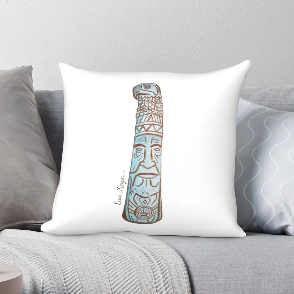 

Синяя пляжная Подушка Бетани с тотемным шестом чехол из полиэстера и льна с бархатным узором на молнии Декоративная Подушка Чехол Автомоби...